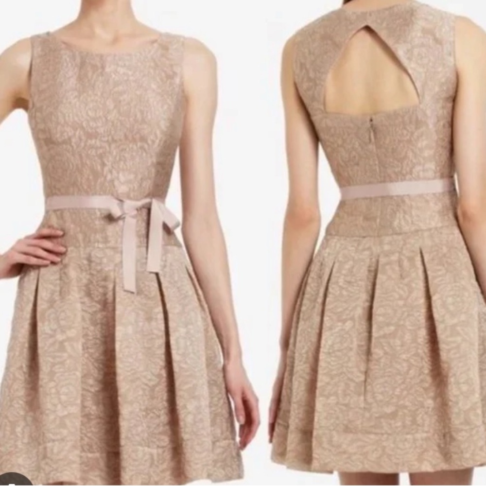 BCBGMaxAzria Tan Pleated Scoop Neck Midi Dress - Picture 4 of 4